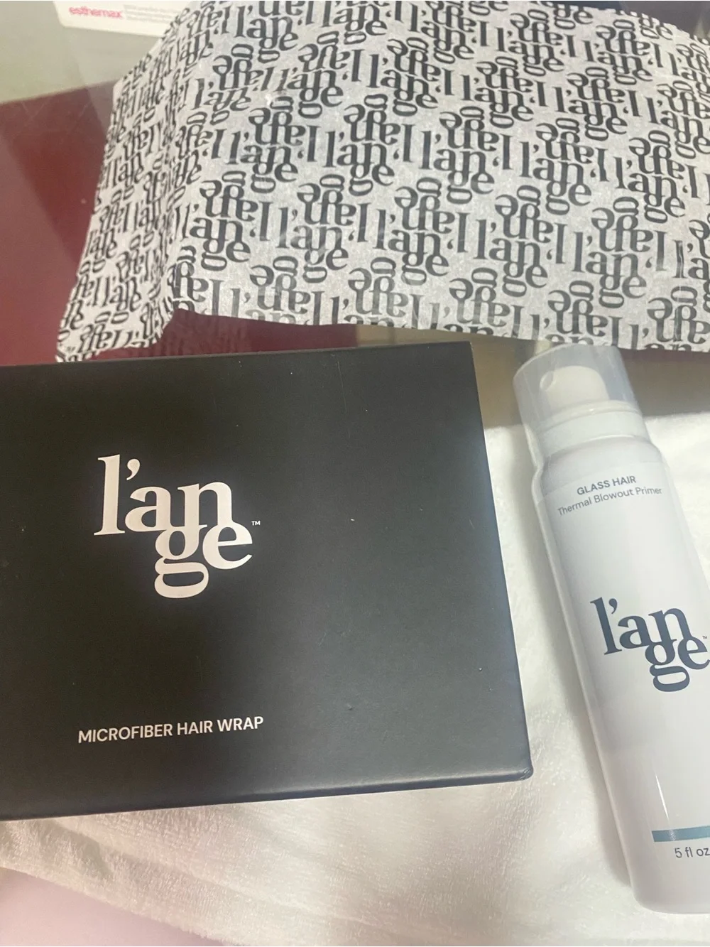 L’ange Set: Glass Hair Thermal Blowout Primer and Microfiber hair wrap.